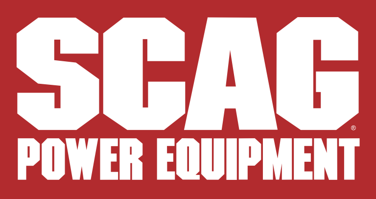 ScagPowerEquipment logo - white letters with pantone 1805 red background